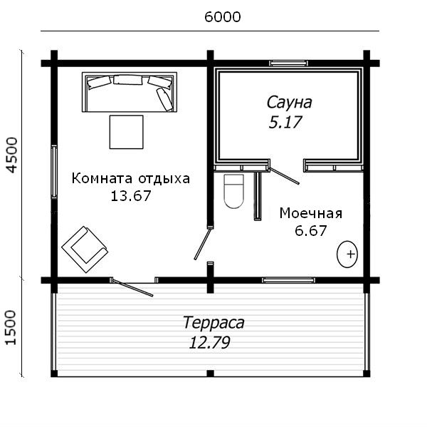 Деревянный дом и баня из бруса. Проект номер B006