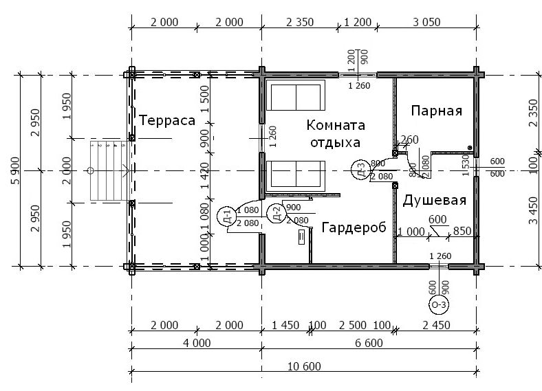 Деревянный дом и баня из бруса. Проект номер B010